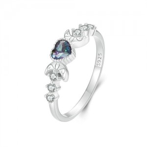 Fine Jewelry Blue Heart and Moon Design Wholesale Women 925 Sterling Silver Ring
