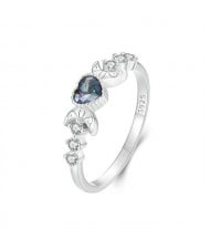 Fine Jewelry Blue Heart and Moon Design Wholesale Women 925 Sterling Silver Ring