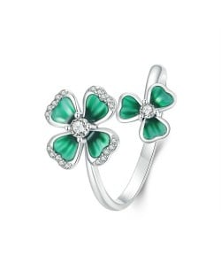 Fine Jewelry Green Leaves Open-end Design Wholesale Women 925 Sterling Silver Ring