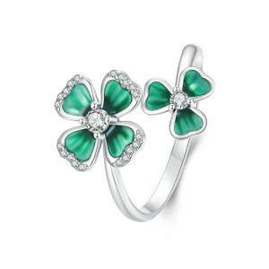 Fine Jewelry Green Leaves Open-end Design Wholesale Women 925 Sterling Silver Ring