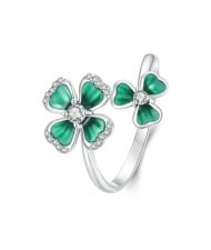 Fine Jewelry Green Leaves Open-end Design Wholesale Women 925 Sterling Silver Ring