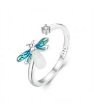Fine Jewelry Blue Firefly Glow Open-end Design Wholesale Women 925 Sterling Silver Ring