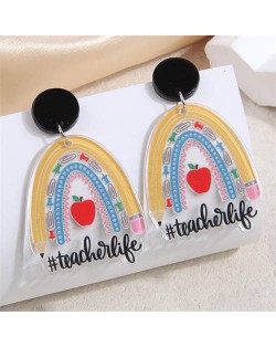 Rainbow and Apple Design High Fashion Women Wholesale Stud Earrings