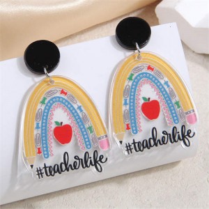 Rainbow and Apple Design High Fashion Women Wholesale Stud Earrings