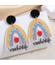 Rainbow and Apple Design High Fashion Women Wholesale Stud Earrings
