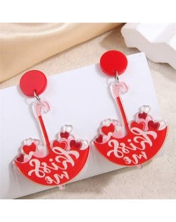 Romantic Hearts Umbrella Design High Fashion Women Wholesale Stud Earrings