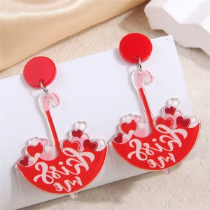 Romantic Hearts Umbrella Design High Fashion Women Wholesale Stud Earrings