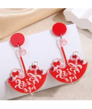 Romantic Hearts Umbrella Design High Fashion Women Wholesale Stud Earrings