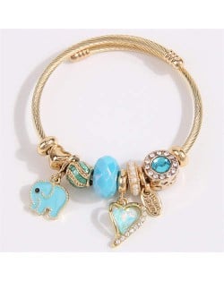 Elephant and Heart Lucky Charm Beads Fashion Wholesale Bracelet - Blue