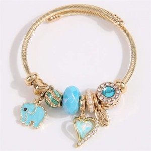 Elephant and Heart Lucky Charm Beads Fashion Wholesale Bracelet - Blue