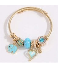 Elephant and Heart Lucky Charm Beads Fashion Wholesale Bracelet - Blue
