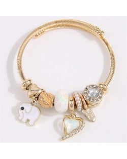 Elephant and Heart Lucky Charm Beads Fashion Wholesale Bracelet - White