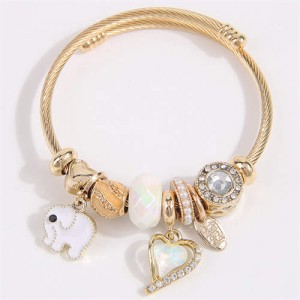 Elephant and Heart Lucky Charm Beads Fashion Wholesale Bracelet - White