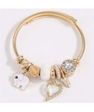 Elephant and Heart Lucky Charm Beads Fashion Wholesale Bracelet - White