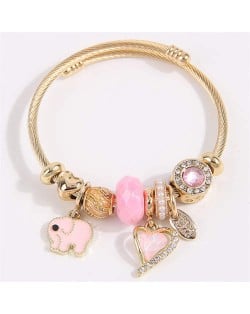 Elephant and Heart Lucky Charm Beads Fashion Wholesale Bracelet - Pink