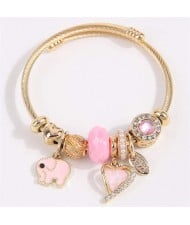 Elephant and Heart Lucky Charm Beads Fashion Wholesale Bracelet - Pink