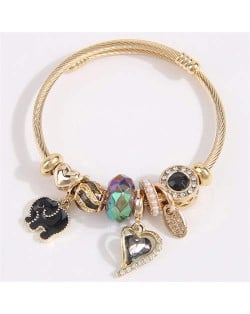 Elephant and Heart Lucky Charm Beads Fashion Wholesale Bracelet - Black