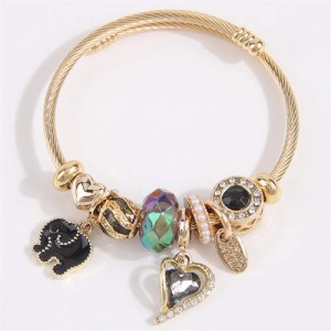 Elephant and Heart Lucky Charm Beads Fashion Wholesale Bracelet - Black