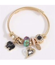 Elephant and Heart Lucky Charm Beads Fashion Wholesale Bracelet - Black