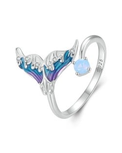 Fine Jewelry Blue Mermaid Tail Open-end Design Wholesale Women 925 Sterling Silver Ring