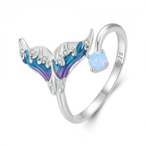 Fine Jewelry Blue Mermaid Tail Open-end Design Wholesale Women 925 Sterling Silver Ring