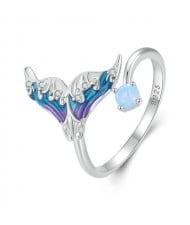 Fine Jewelry Blue Mermaid Tail Open-end Design Wholesale Women 925 Sterling Silver Ring