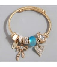 Heart and Bowknot Love Theme Lucky Charm Beads Wholesale Bracelet - Blue