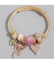 Heart and Bowknot Love Theme Lucky Charm Beads Wholesale Bracelet - Pink