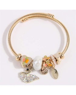 Swan and Heart Love Theme Lucky Charm Beads Wholesale Bracelet - White