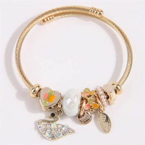 Swan and Heart Love Theme Lucky Charm Beads Wholesale Bracelet - White