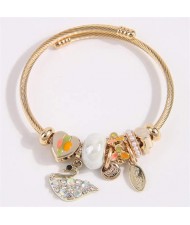 Swan and Heart Love Theme Lucky Charm Beads Wholesale Bracelet - White