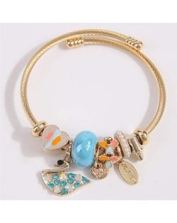 Swan and Heart Love Theme Lucky Charm Beads Wholesale Bracelet - Blue