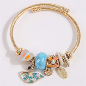 Swan and Heart Love Theme Lucky Charm Beads Wholesale Bracelet - Blue