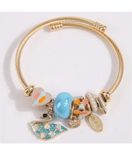 Swan and Heart Love Theme Lucky Charm Beads Wholesale Bracelet - Blue