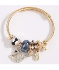Swan and Heart Love Theme Lucky Charm Beads Wholesale Bracelet - Black