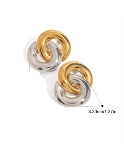 Golden with Silver Color Two Circle Design Fashion Jewelry Women Stainless Steel Wholesale Earrings