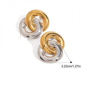 Golden with Silver Color Two Circle Design Fashion Jewelry Women Stainless Steel Wholesale Earrings