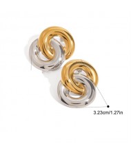 Golden with Silver Color Two Circle Design Fashion Jewelry Women Stainless Steel Wholesale Earrings