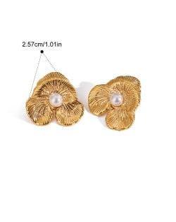Three-dimensional Design Pearl Decorated Flower Fashion Jewelry Women Stainless Steel Wholesale Earrings