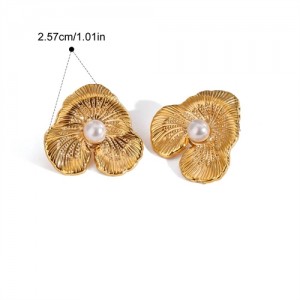 Three-dimensional Design Pearl Decorated Flower Fashion Jewelry Women Stainless Steel Wholesale Earrings