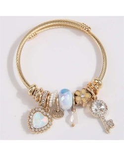 Key and Heart Love Fashion Lucky Charm Beads Wholesale Bracelet/ Bangle - White