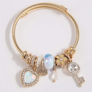 Key and Heart Love Fashion Lucky Charm Beads Wholesale Bracelet/ Bangle - White