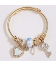 Key and Heart Love Fashion Lucky Charm Beads Wholesale Bracelet/ Bangle - White