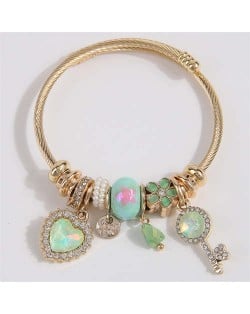 Key and Heart Love Fashion Lucky Charm Beads Wholesale Bracelet/ Bangle - Green