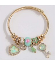 Key and Heart Love Fashion Lucky Charm Beads Wholesale Bracelet/ Bangle - Green