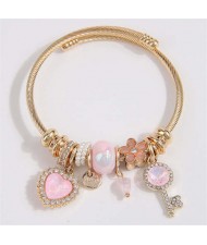 Key and Heart Love Fashion Lucky Charm Beads Wholesale Bracelet/ Bangle - Pink