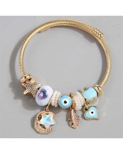 Evil Eye Feather Moon and Heart Fashion Lucky Charm Beads Wholesale Bracelet/ Bangle - Blue