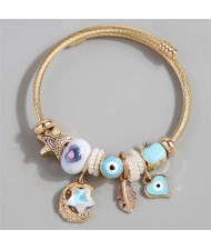 Evil Eye Feather Moon and Heart Fashion Lucky Charm Beads Wholesale Bracelet/ Bangle - Blue