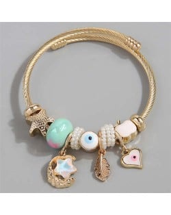 Evil Eye Feather Moon and Heart Fashion Lucky Charm Beads Wholesale Bracelet/ Bangle - White