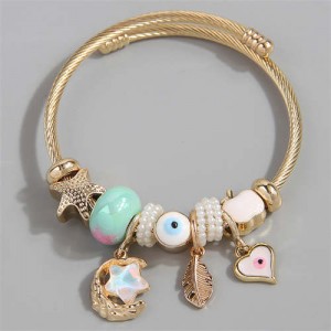Evil Eye Feather Moon and Heart Fashion Lucky Charm Beads Wholesale Bracelet/ Bangle - White